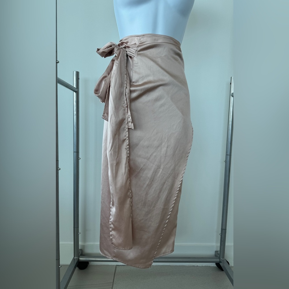 Nude Satin Midi Skirt - Princess Polly